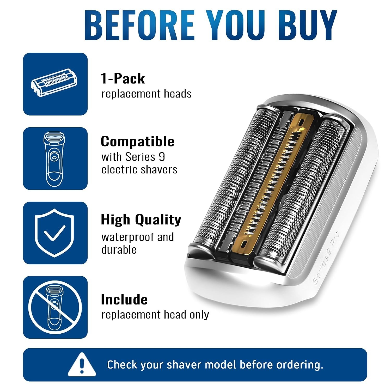 1-Pack 94M Shaver Replacement Blade for Braun Series 9 Silver Foil and Cutter