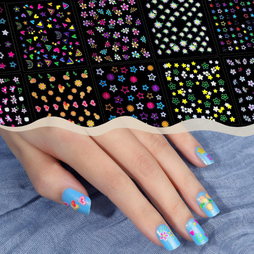 30 Sheets Cute Kids Nail Stickers for Nail Art, Self-Adhesive 3D Nail Art