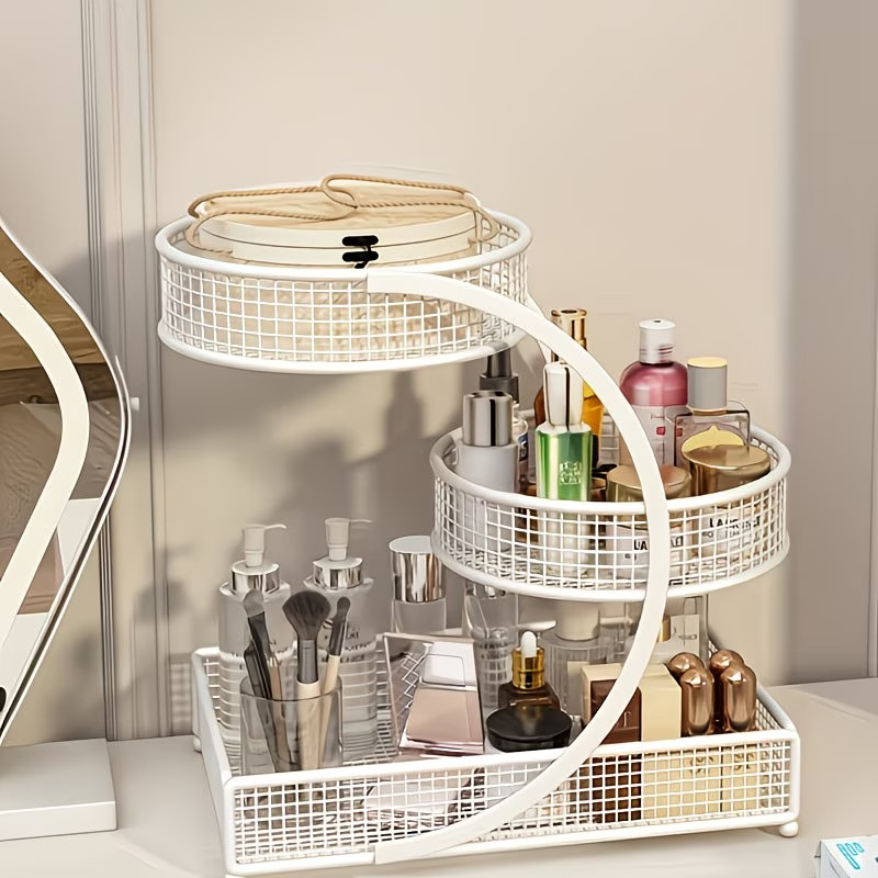1pc Painted Metal Cosmetic Storage Rack, Lightweight No-Installation Makeup Orga