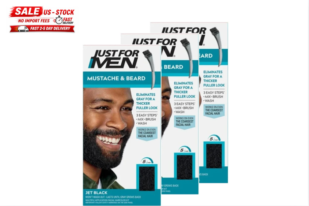 3 pack,Just For Men Mustache & Beard Coloring, Jet Black
