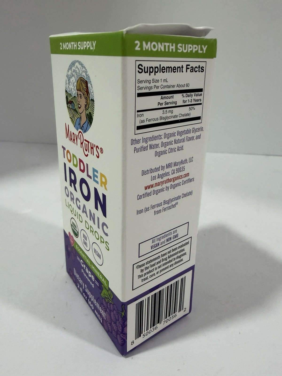 Toddler Iron Organic Liquid Drops 1-3 Years Grape 3.5 mg 2 fl oz/60 ml BB:11/26
