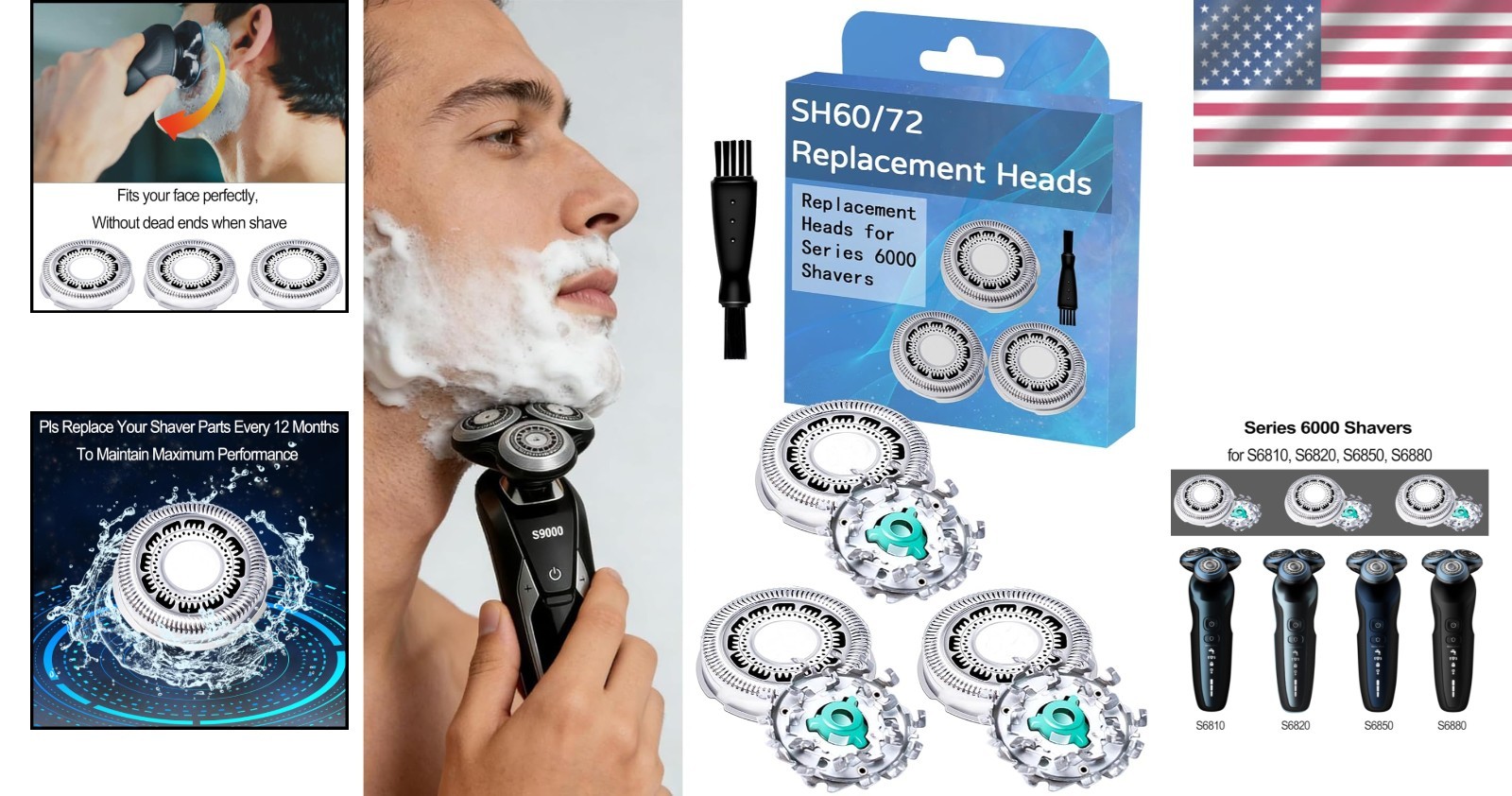 SH60/72 Replacement Shaving Heads for Philips Norelco Razors S6810-S6881