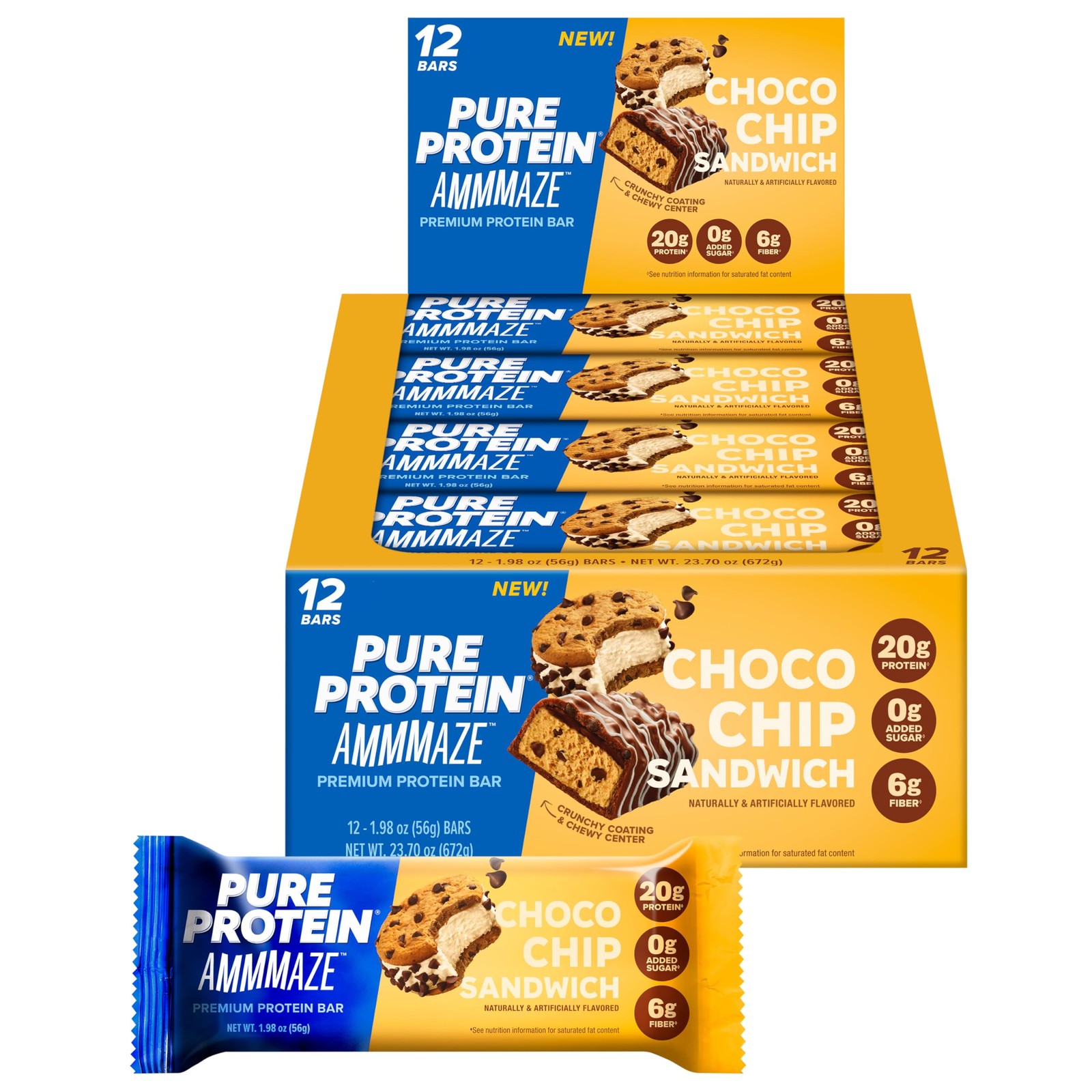 Pure Protein AMMMAZE Choco Chip Sandwich Bars, 20g 1 Count (Pack of 1)