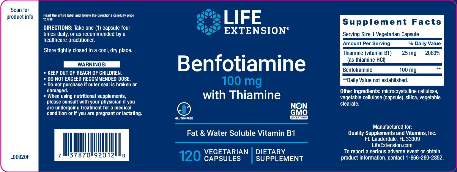 3 PACK Life Extension Benfotiamine 100mg w Thiamine Soluble Vitamin B1 120 Caps