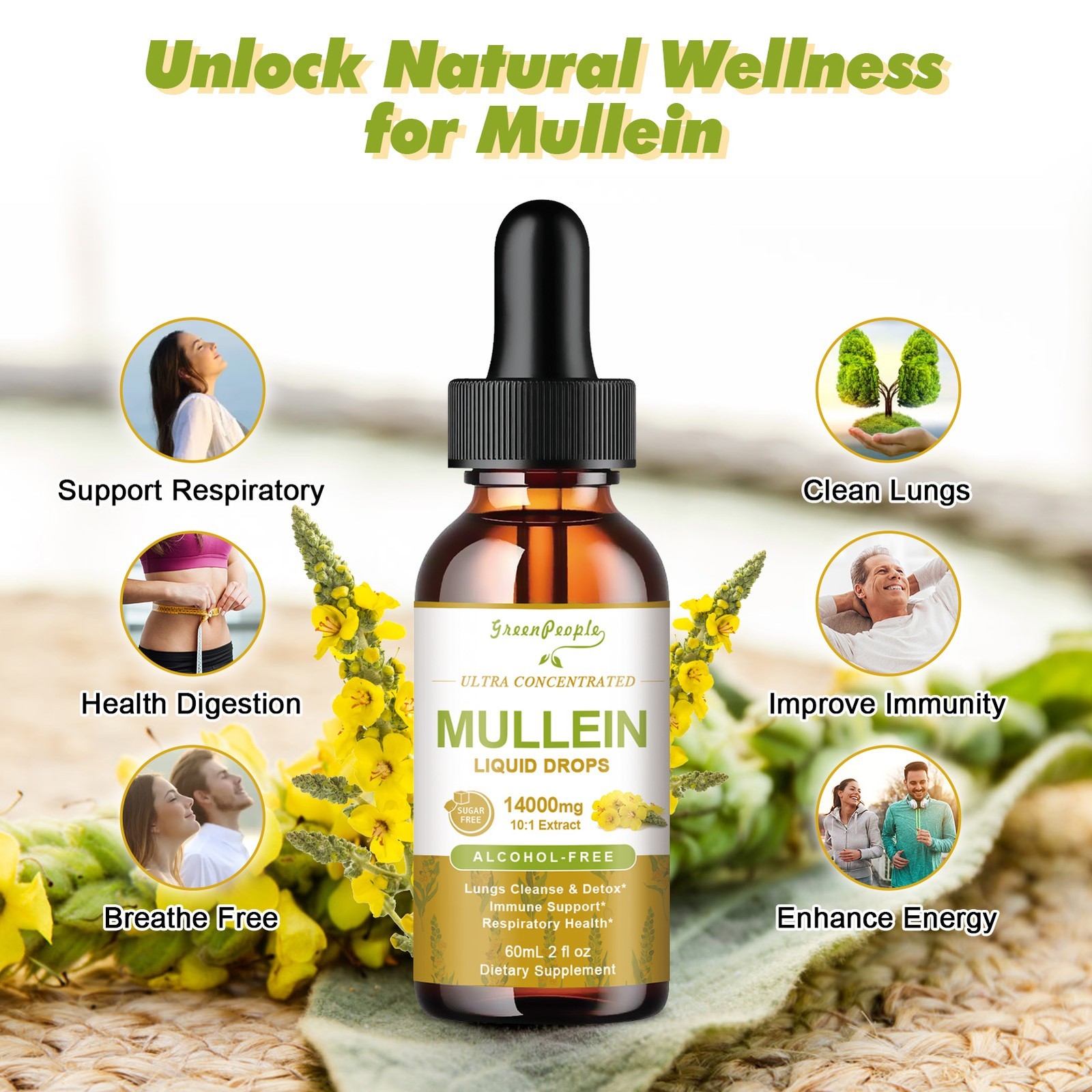 1-5Packs Mullein Drops for Lungs, Detox and Cleanse Mullein Extract Supplement