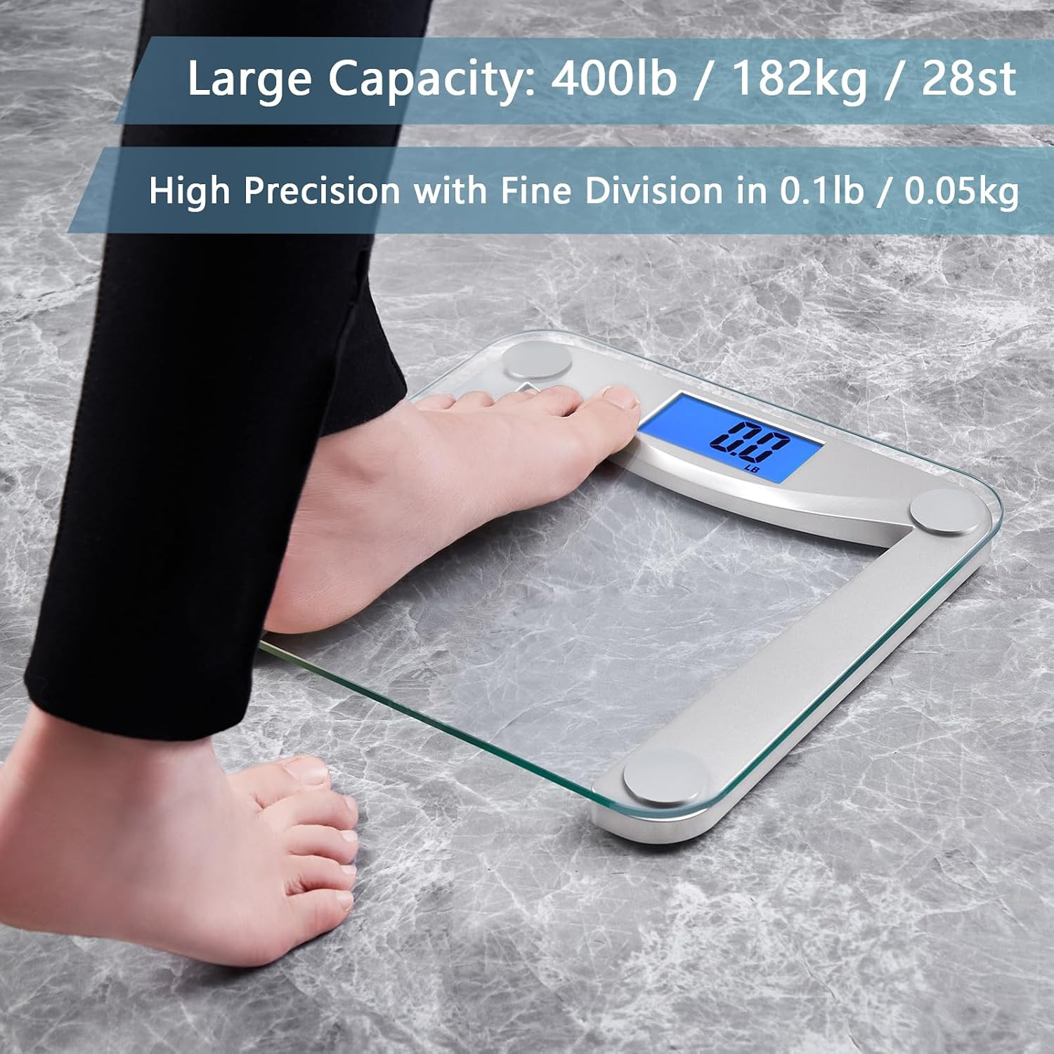 Bathroom Scale for Body Weight Accuracy 0.1Lb, 400Lb,Clear Glass | Professional