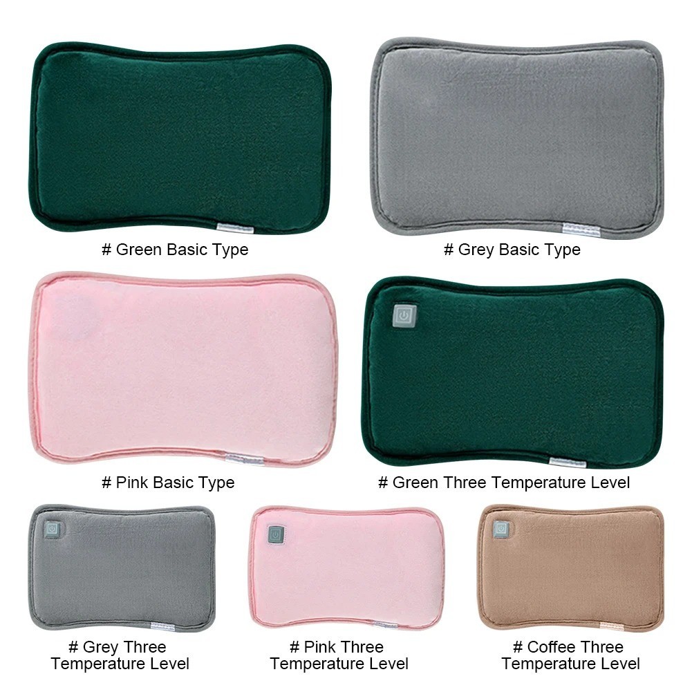 ELECTRIC RECHARGEABLE HOT WATER BOTTLE GREY BED HAND WARMER MASSAGING HEAT PAD