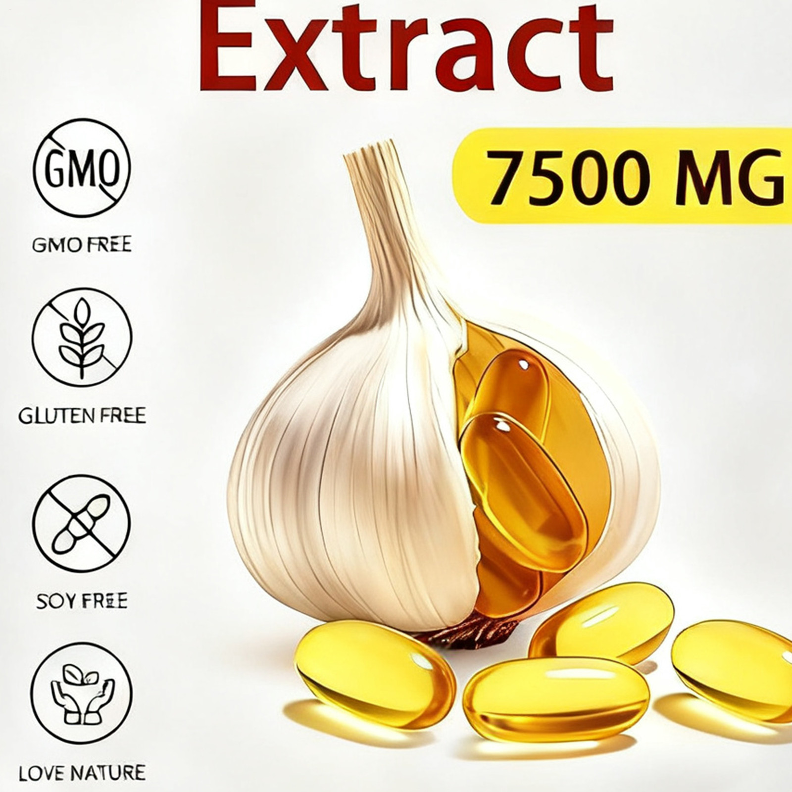 Elare Aged Garlic Heart Immune Softgels, Odorless 7500mg Extract, & 300 Pack 1-