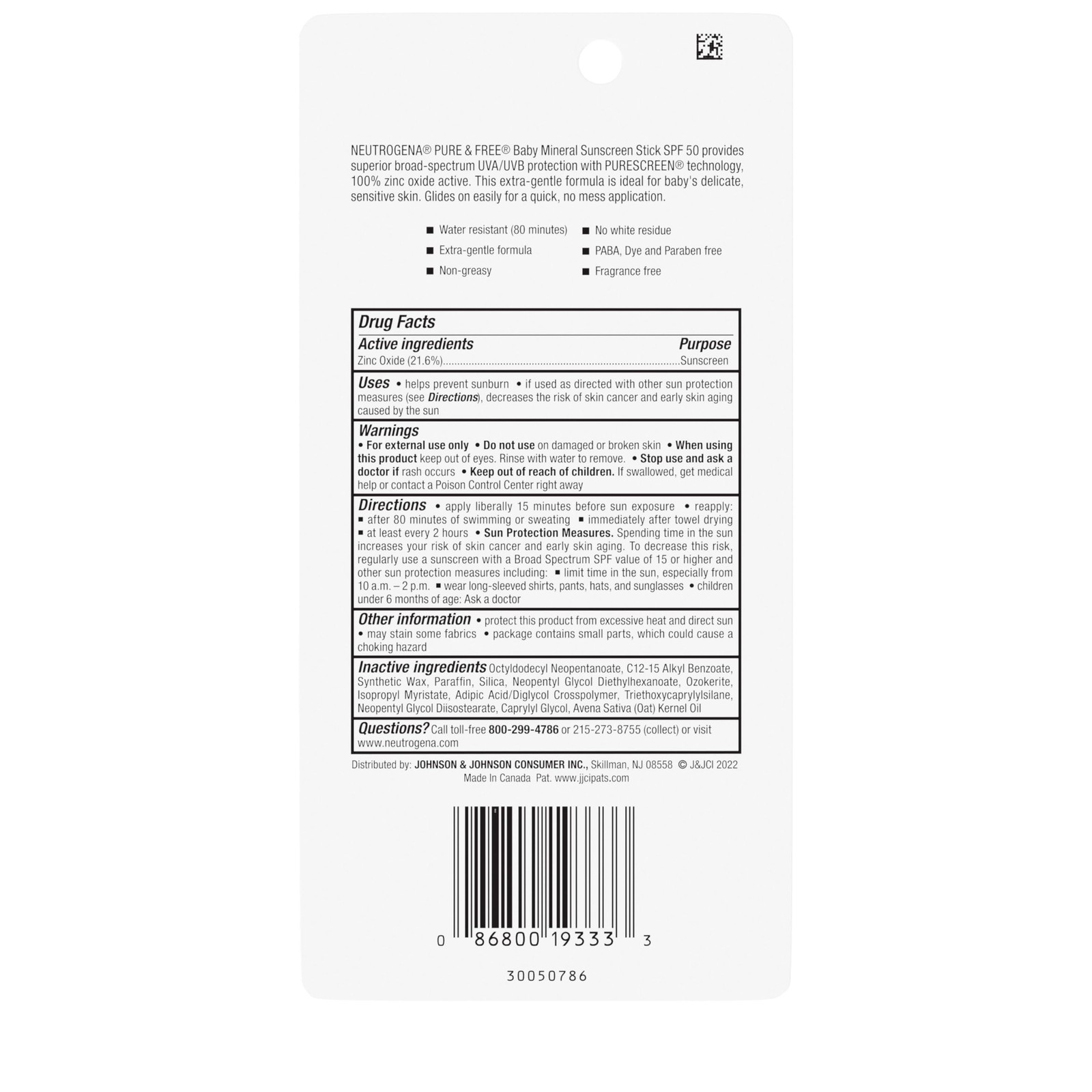 Pure & Free Baby Mineral Sunscreen Stick with Broad Spectrum SPF 50 & Zinc