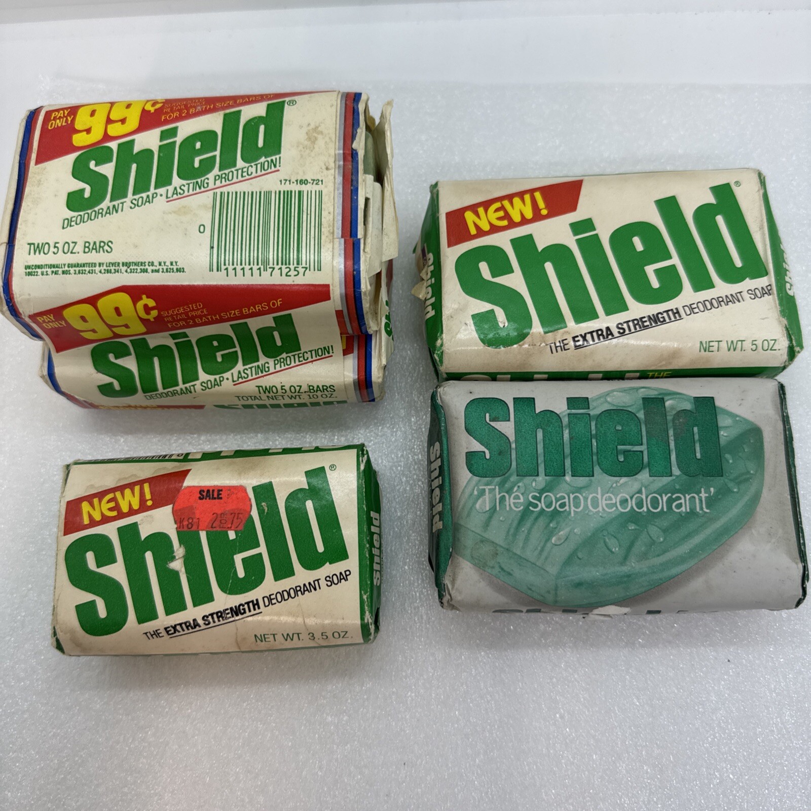 Vintage Lot Of 5 SHIELD Bars Of Deodorant Soap Assorted Sizes Years