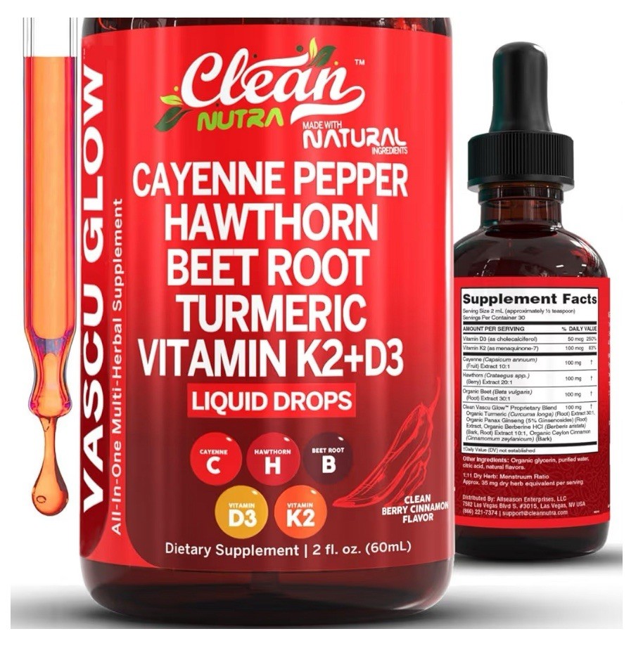 Clean Nutra Cayenne Pepper Drops Vascu Glow Supplement Liquid Drops 2oz