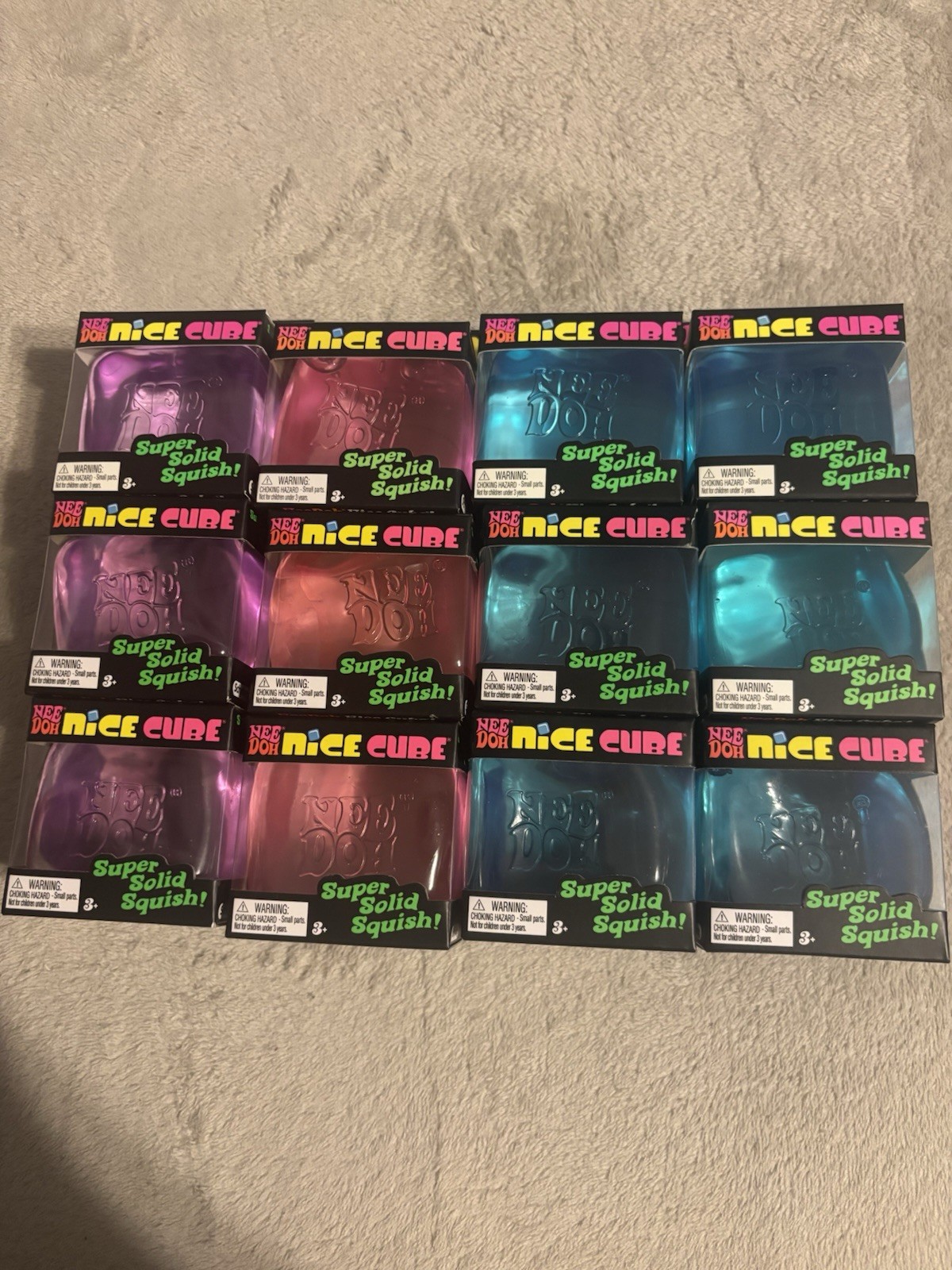 Nee Doh Nice Cube Super Solid Squish Gel Squeeze Ball 3in Multicolor Lot 12