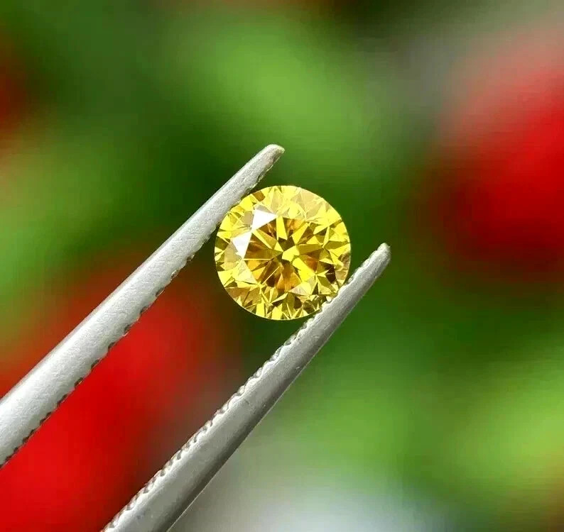 Certified 2 CT Round Cut Natural Yellow Color Loose Lab Grown CVD Diamond VVS1