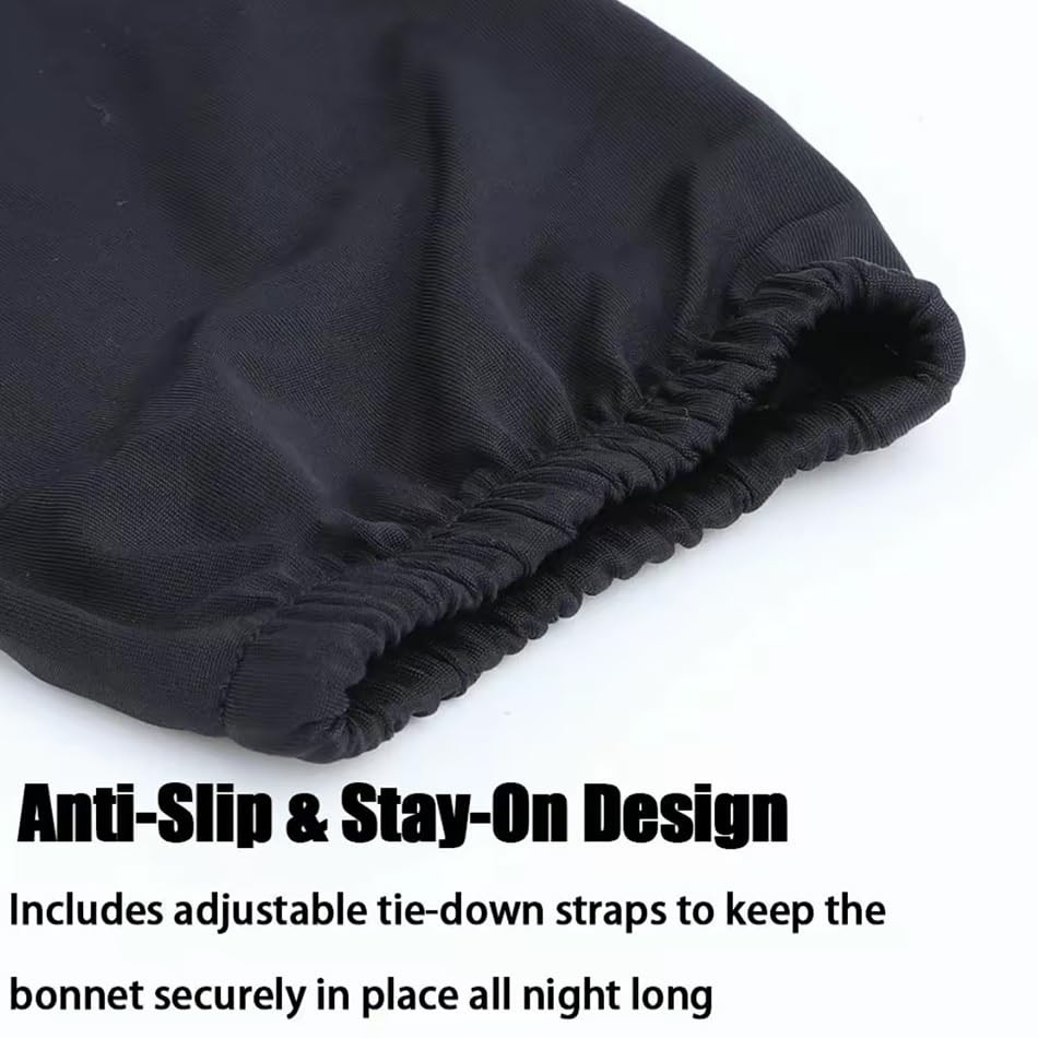Hair Bonnet for Women Sleeping, Long Silk Bonnets One Size, Black