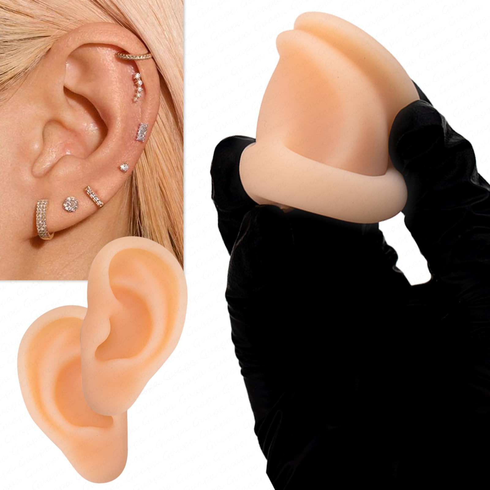 2PCS Realistic Silicone Ear Models – Soft Left & Right Fake Ears for Piercing…