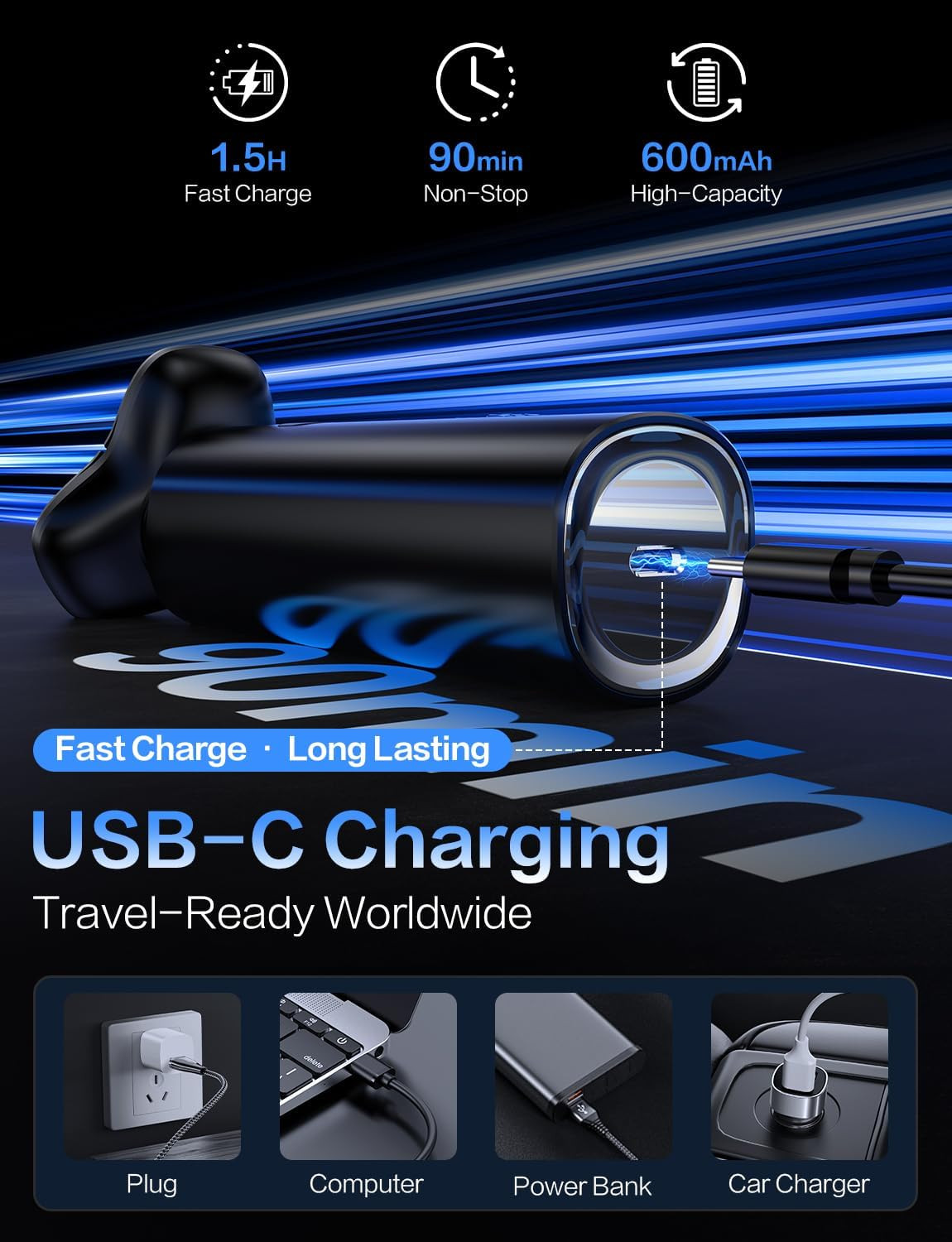 Electric Razor for Men, 4D Floating Rotary Razor, Wet & Dry Waterproof IPX7, USB