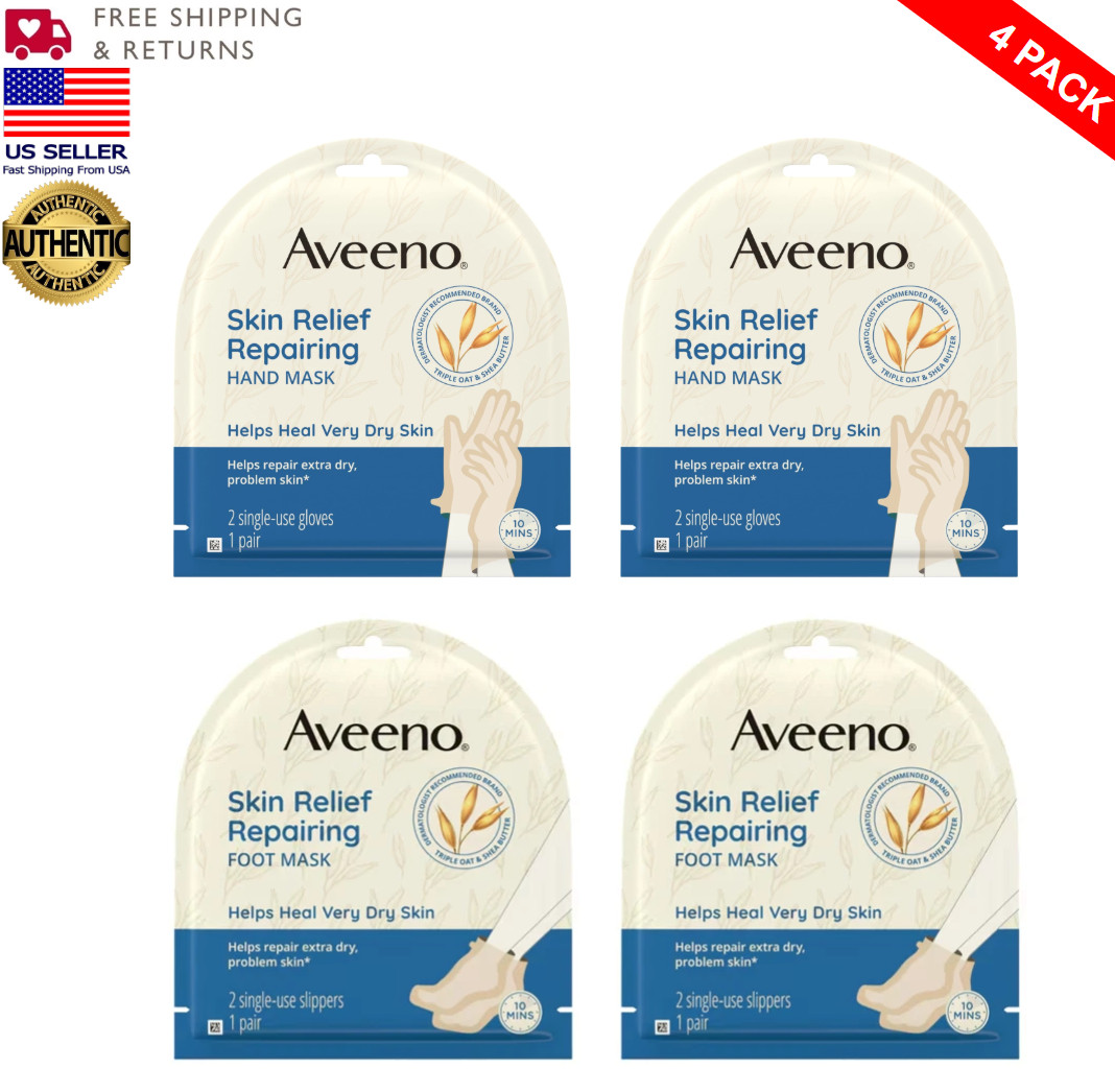 [4-Pack] AVEENO Repairing CICA Foot and Hand Masks Moisturizing with Shea Butter