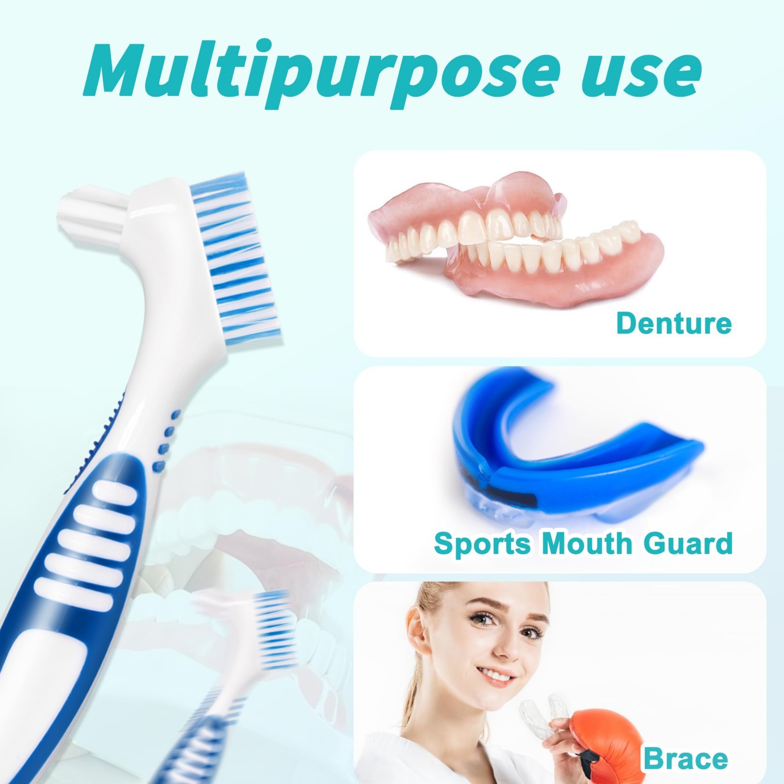 6 Pcs Denture Brush Set for False Teeth – Double-Sided Toothbrushes, Soft Bristl