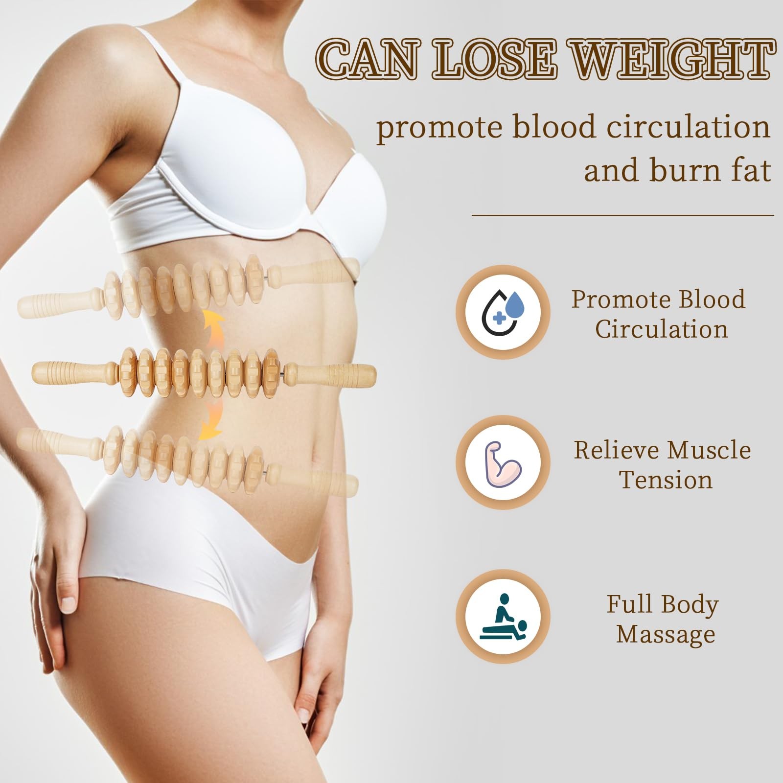Manual Wooden Fascia Massage Roller Stick for Legs Body Color1