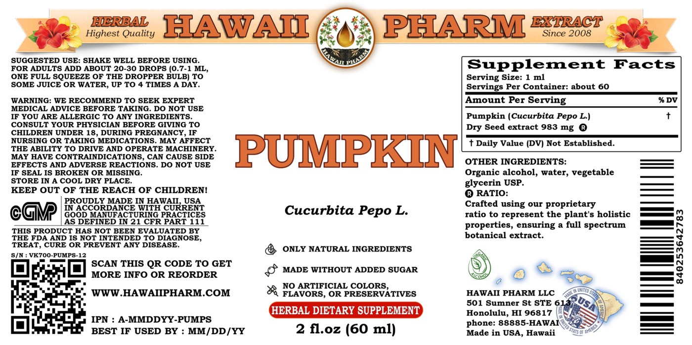 Pumpkin (Cucurbita Pepo L.) Organic Dried Seeds Liquid Extract