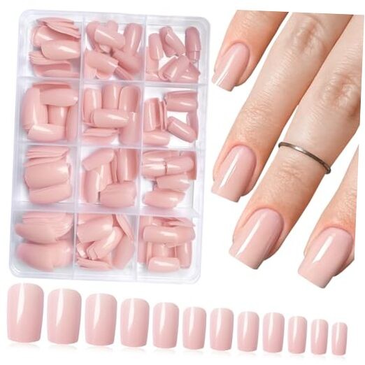 240pc Press on Nails Medium Square Fake Nails Glue on Nail Press ons Nude