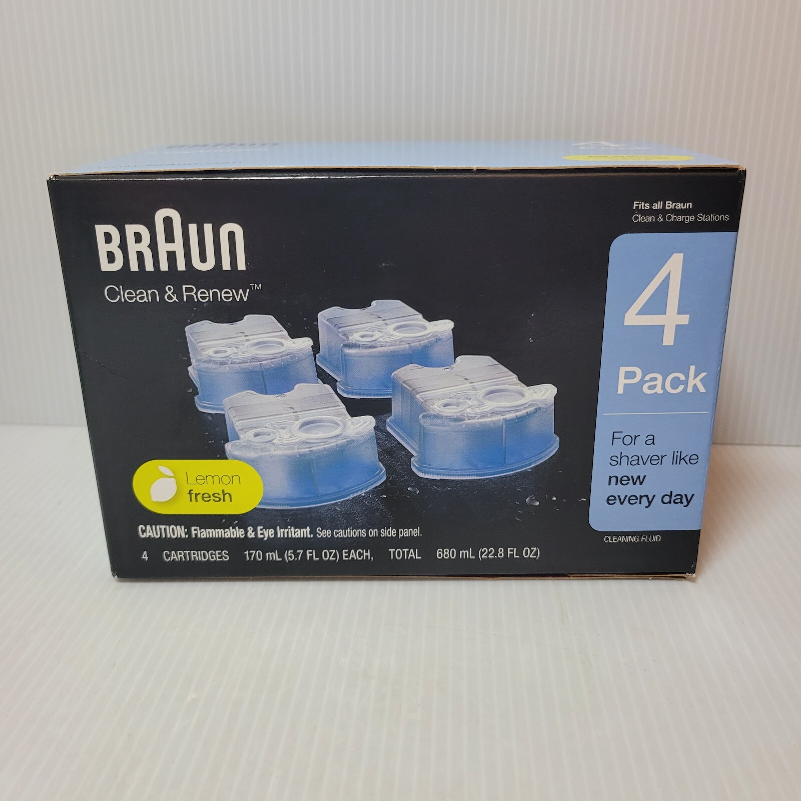 3 Genuine Braun Shaving Station Clean & Renew Refill Cartridges 4 Pk Lemon-Fresh