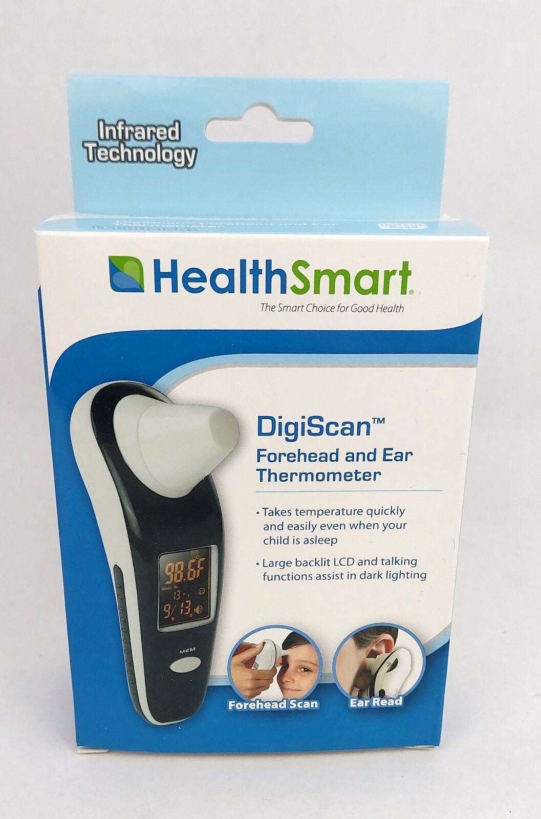 HealthSmart DigiScan Thermometer – Forehead & Ear – Digital & Verbal Readout