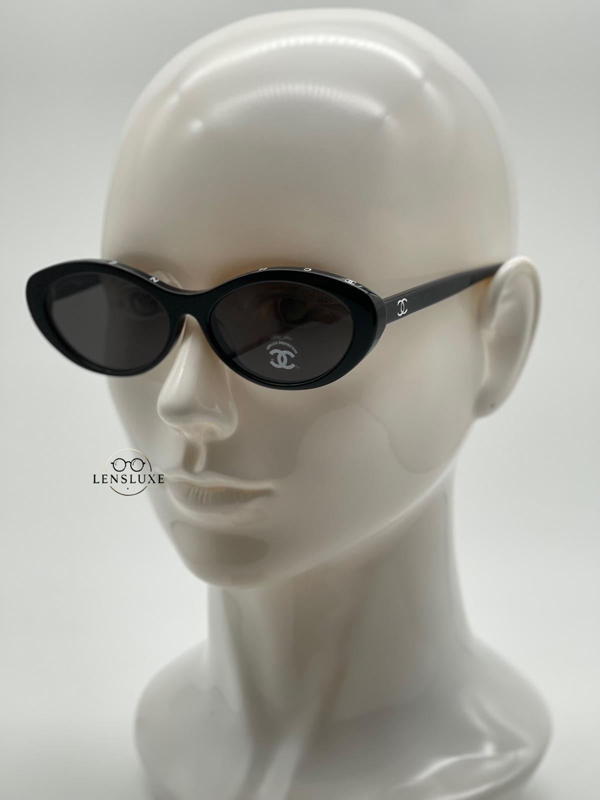 CHANEL 5416 Black Grey Oval Sunglasses Acetate Frame 100% Auth New