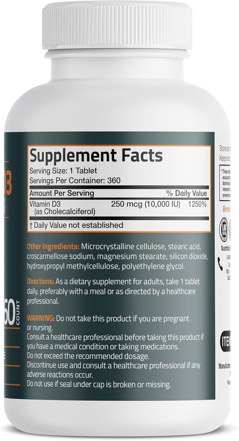 Vitamin D3 10000 IU 250mcg 360 Tablets 1 Year Supply Immune Support Non-GMO…