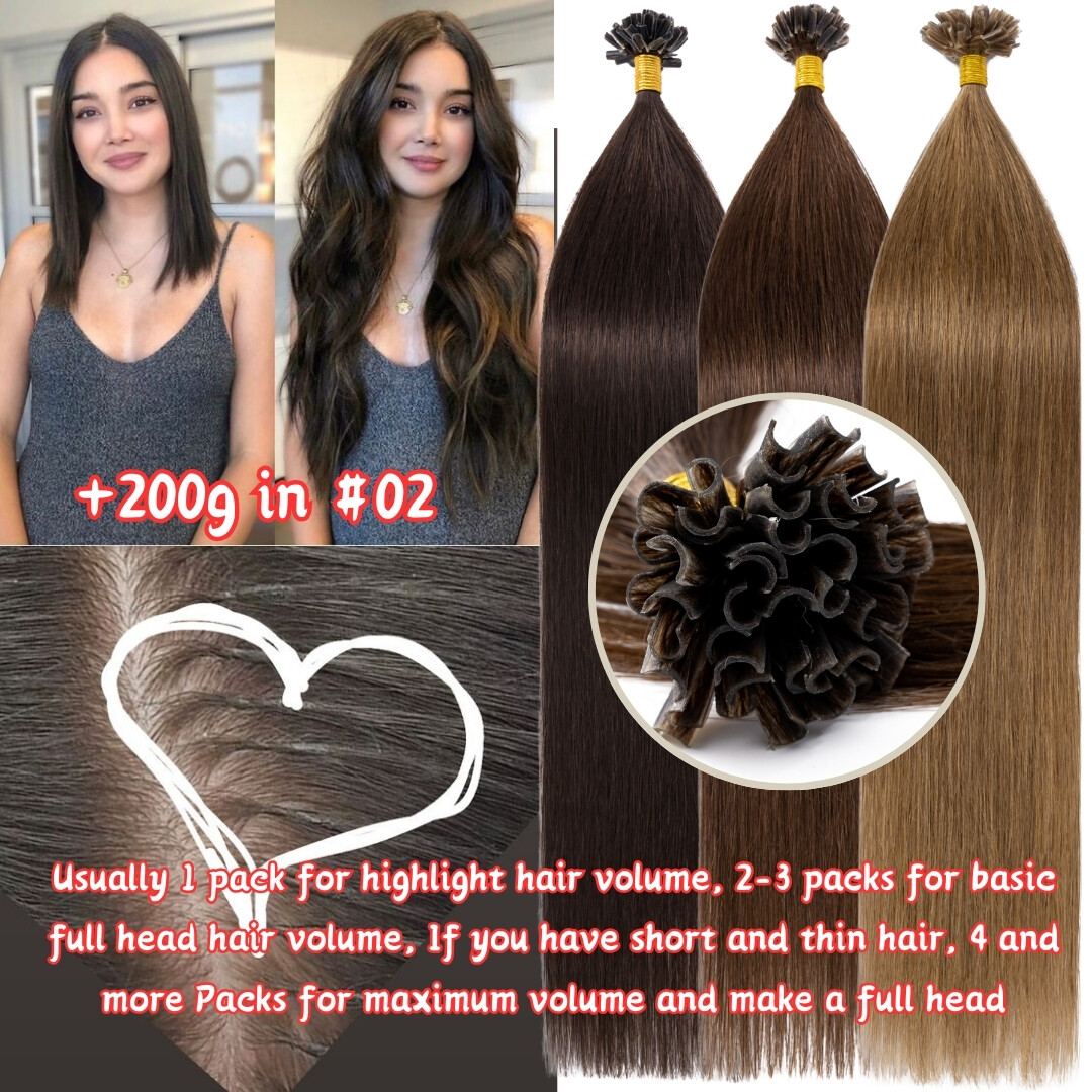 16″-24″ Double Drawn Nail U Tip Human Hair Extensions Pre-bonded Keratin 1g 200g