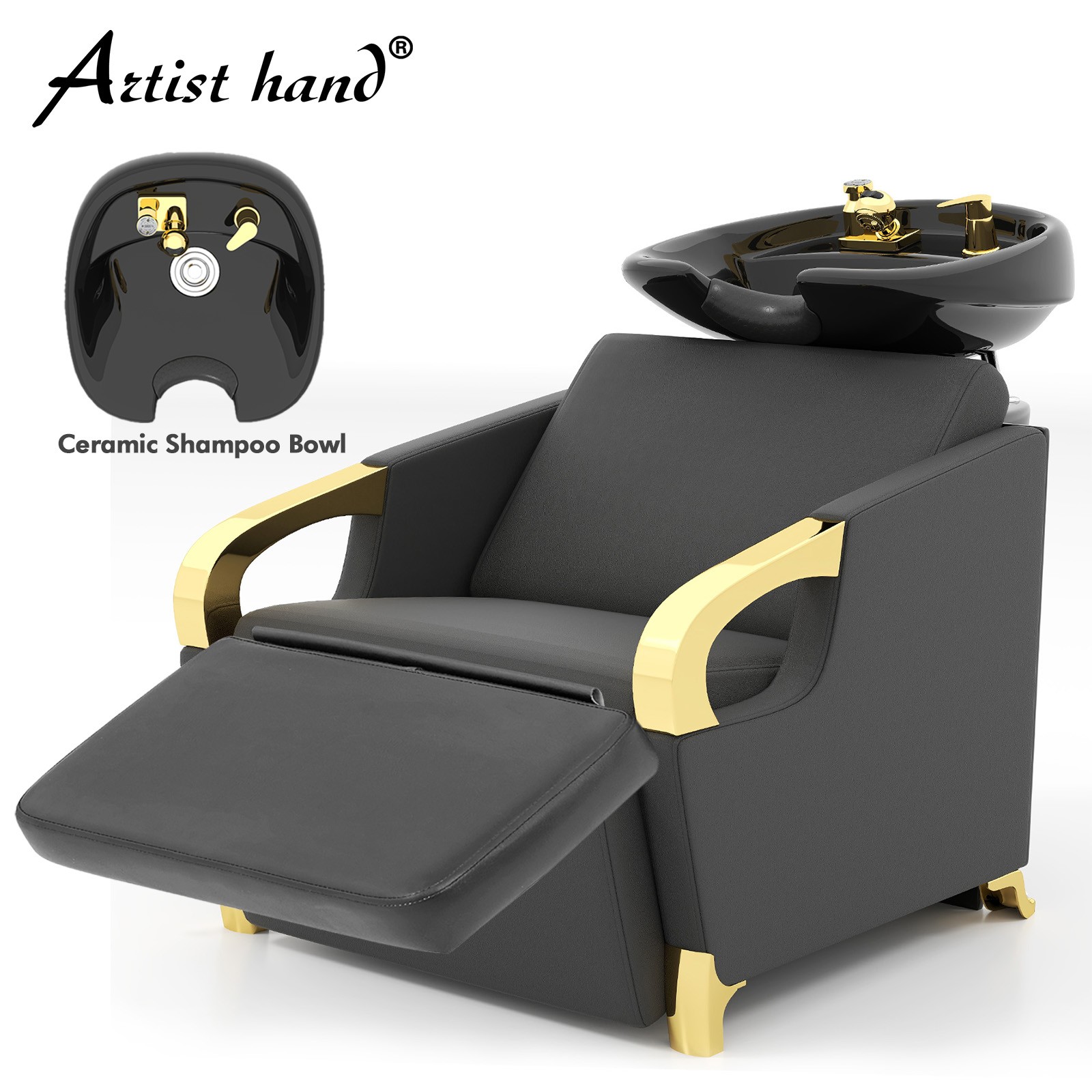 Black HeavyDuty Backwash Unit Ceramic Shampoo Bowl Sink Station Barber Salon Spa