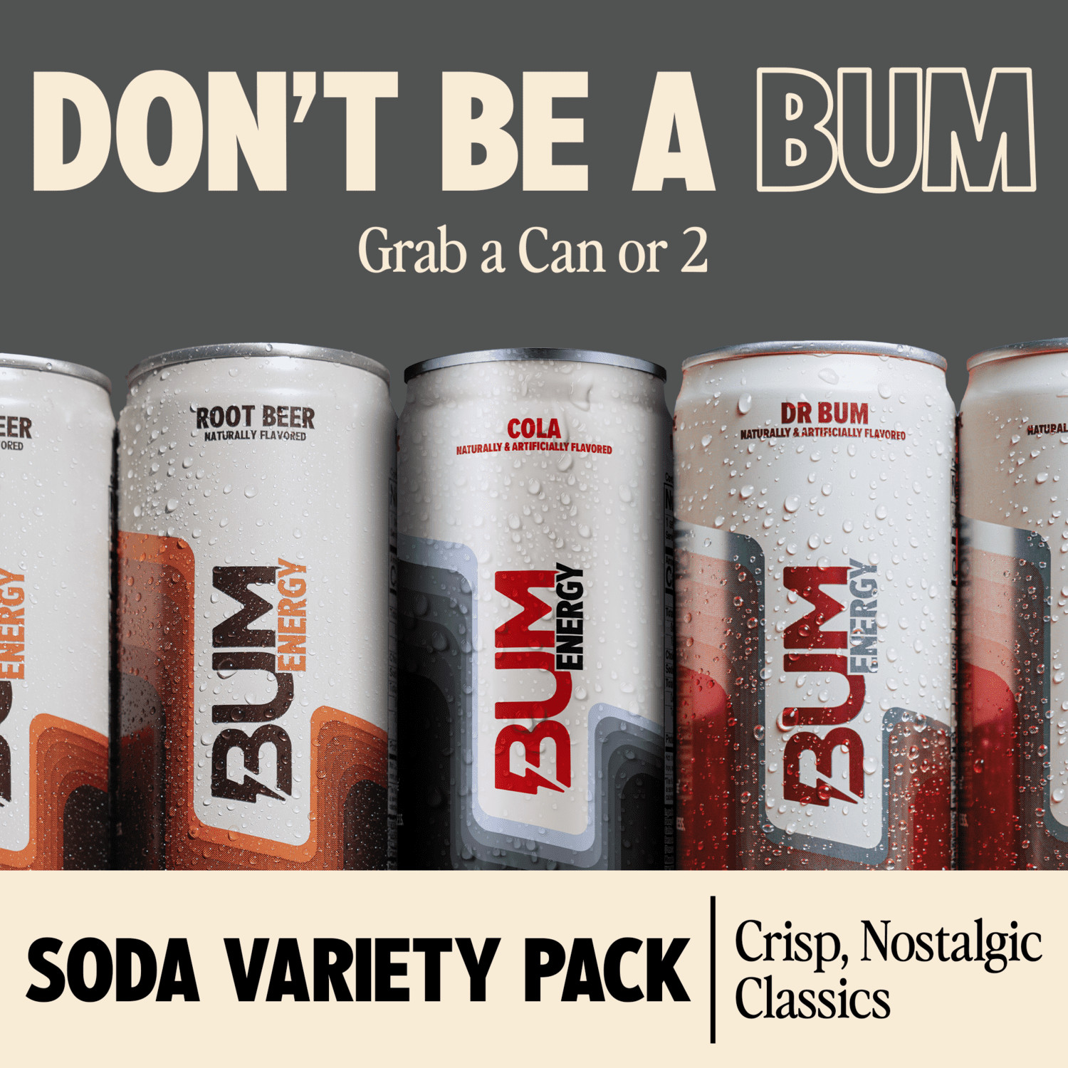 Bum Energy Soda Pack Energy Drink, 112 mg Natural Caffeine, 12 fl oz,12 Pack