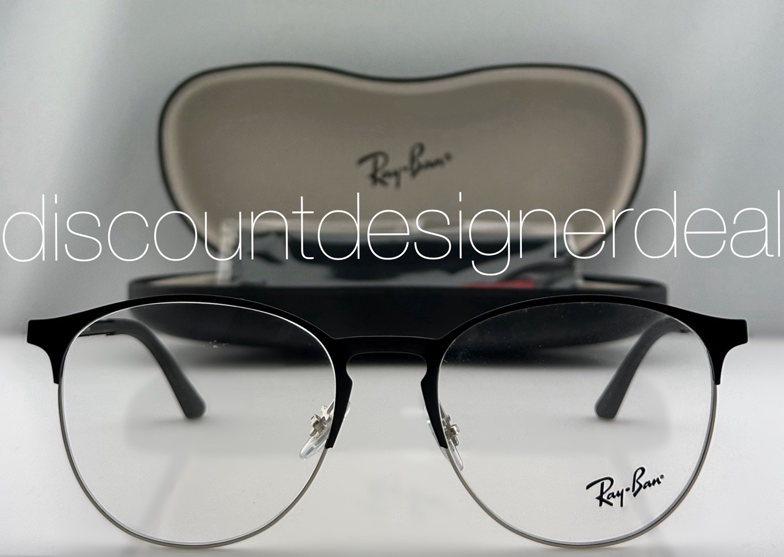 Ray-Ban Round Eyeglasses Black Silver Metal Clear Demo RB6375 2861 53mm