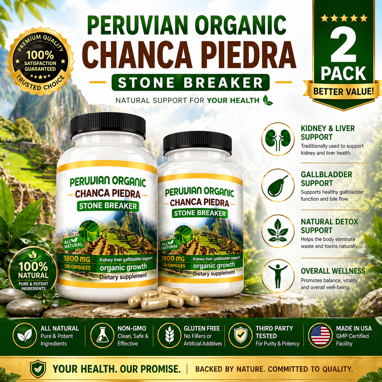 Kidney & Liver Support Supplement 2 Pack | Bladder & Urinary Health | 240 Caps