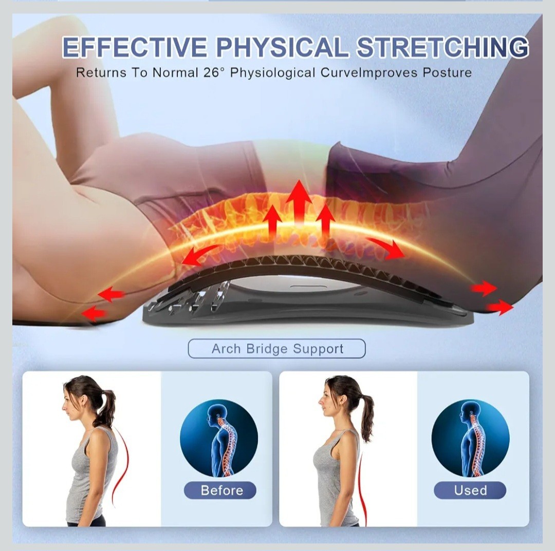 MINOLL Adjustable Back Stretcher, Portable Anti-Slip Manual Massage, Black/Gray
