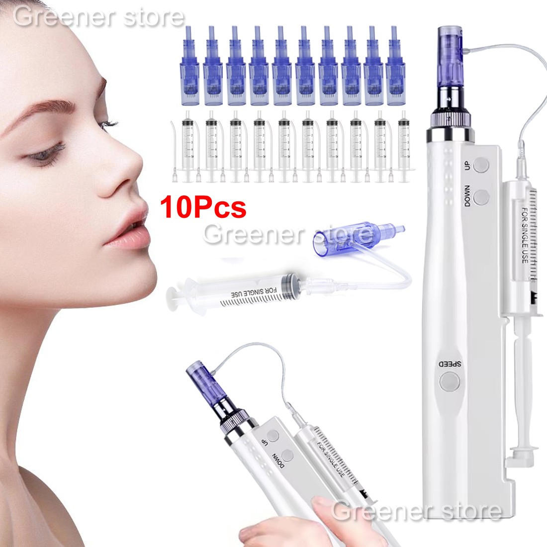 Skin Acne Wrinkle Removal Pen Mesotherapy Gun with 10Pcs 36Pins Cartridges Tips