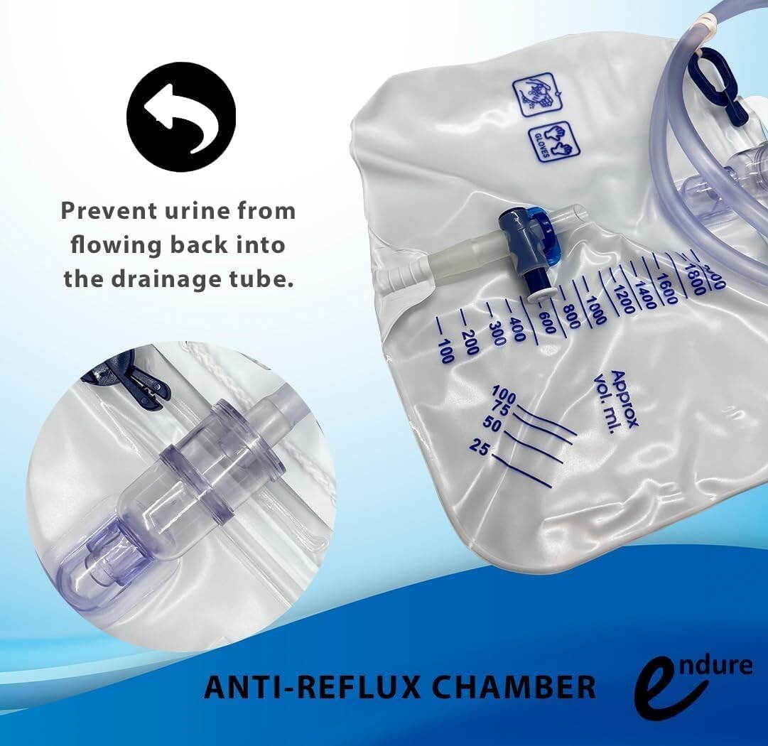 5 Pack Large 2000 ml Urinary Drainage Bag for Adults, Latex-Free & Sterile