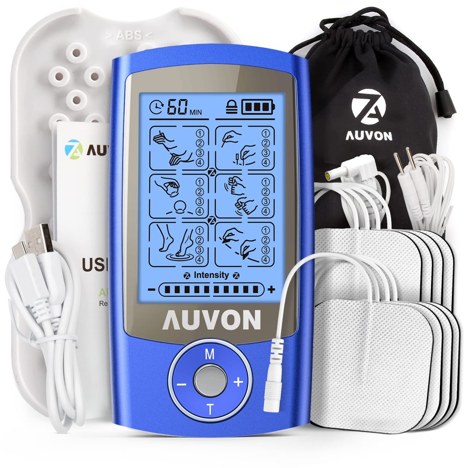 Rechargeable TENS Unit Muscle Stimulator – 24 Modes, 8 Premium Electrode Pads fo