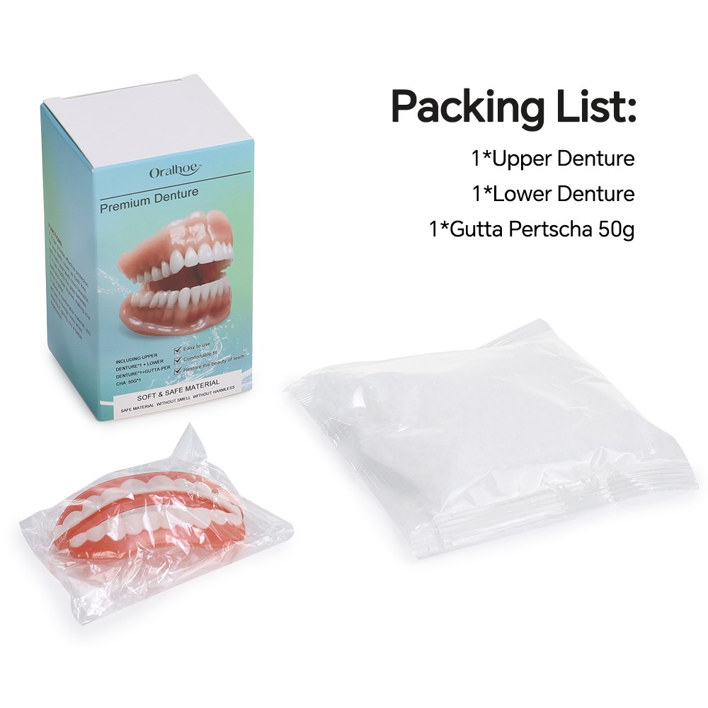 False Teeth Set Full Dentures,Adjustable Silicone Dentures to Fit Over Existing