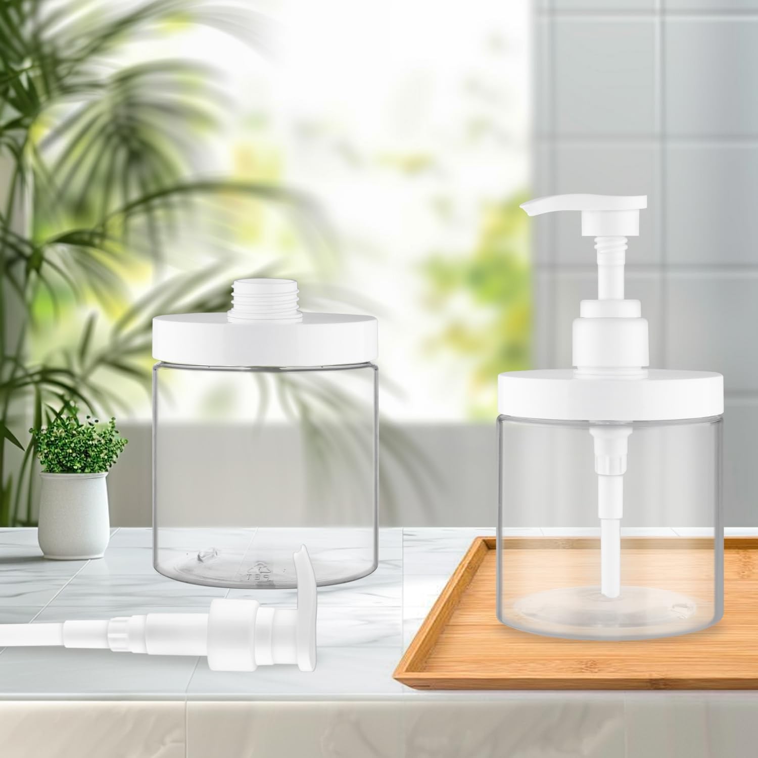 4PCS 500ml Clear Plastic Pump Dispenser Bottles Refillable Shampoo Soap Lotion