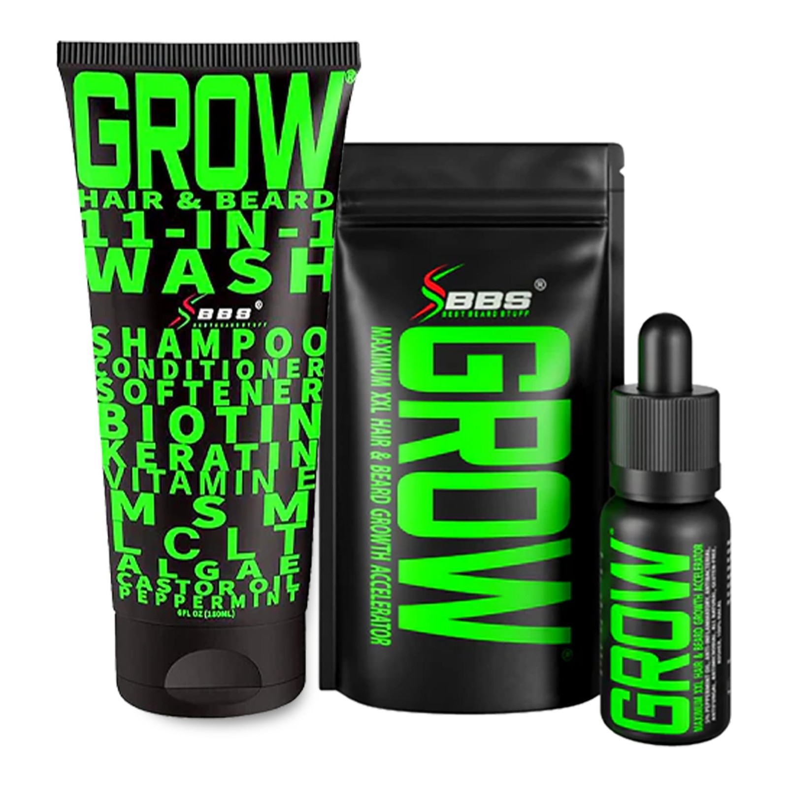 Beard Growth Kit w/GROW XXL Serum for Maximum Facial Hair Single, Green
