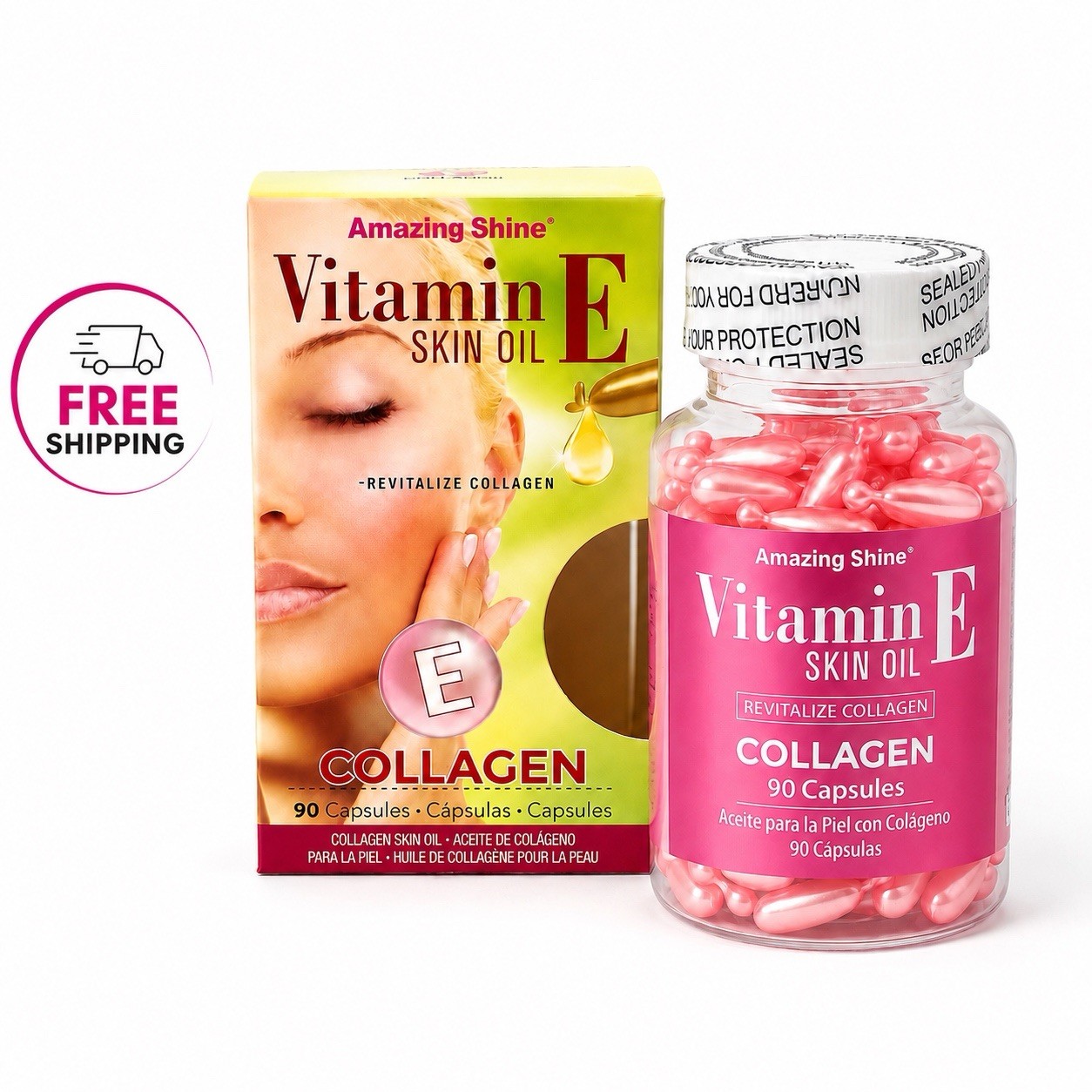 Amazing Shine Collagen + Vitamin E 2 Pack Skin Beauty Supplement 180 Capsules