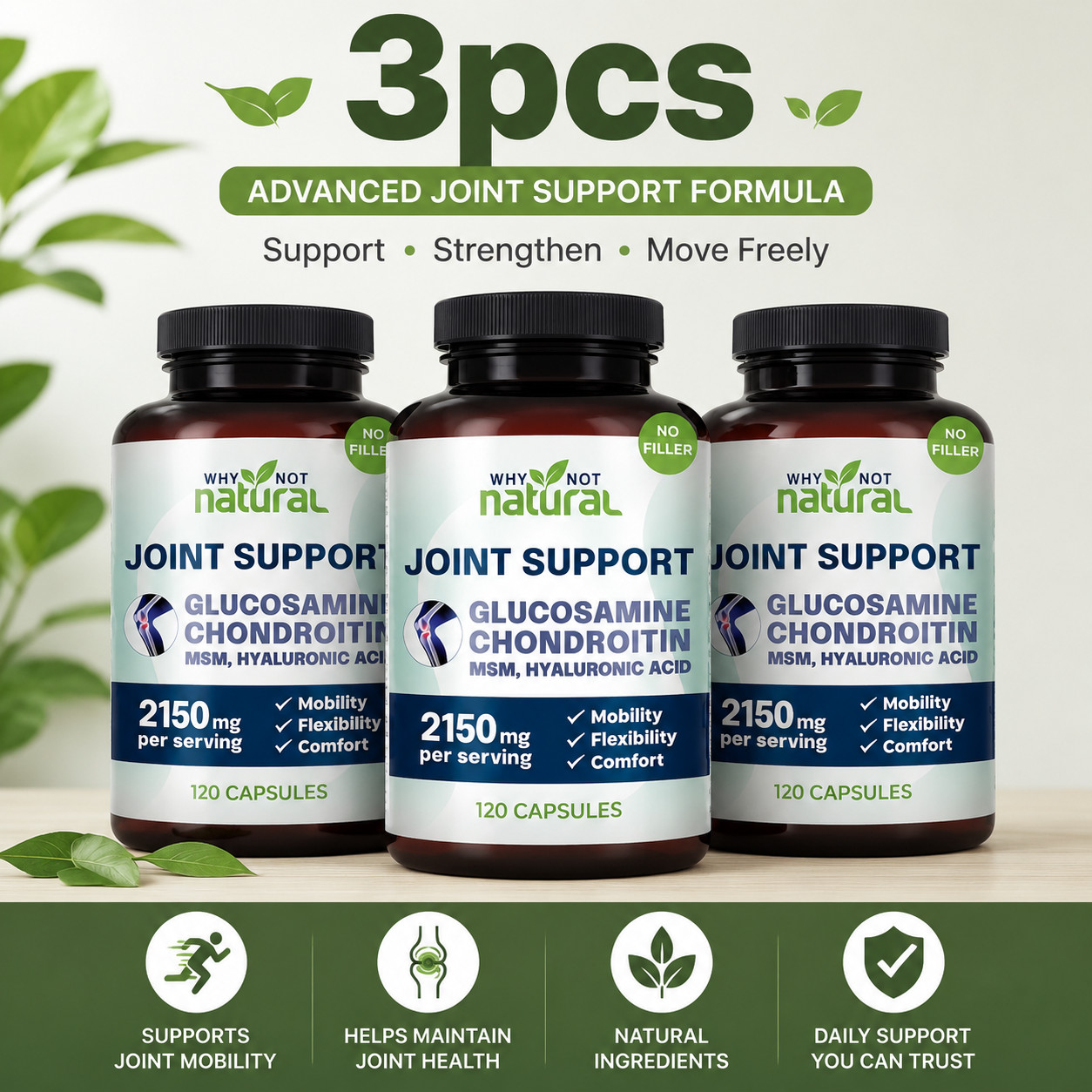 Why Not Natural Glucosamine Chondroitin MSM Joint Support Supplements – 360 Caps