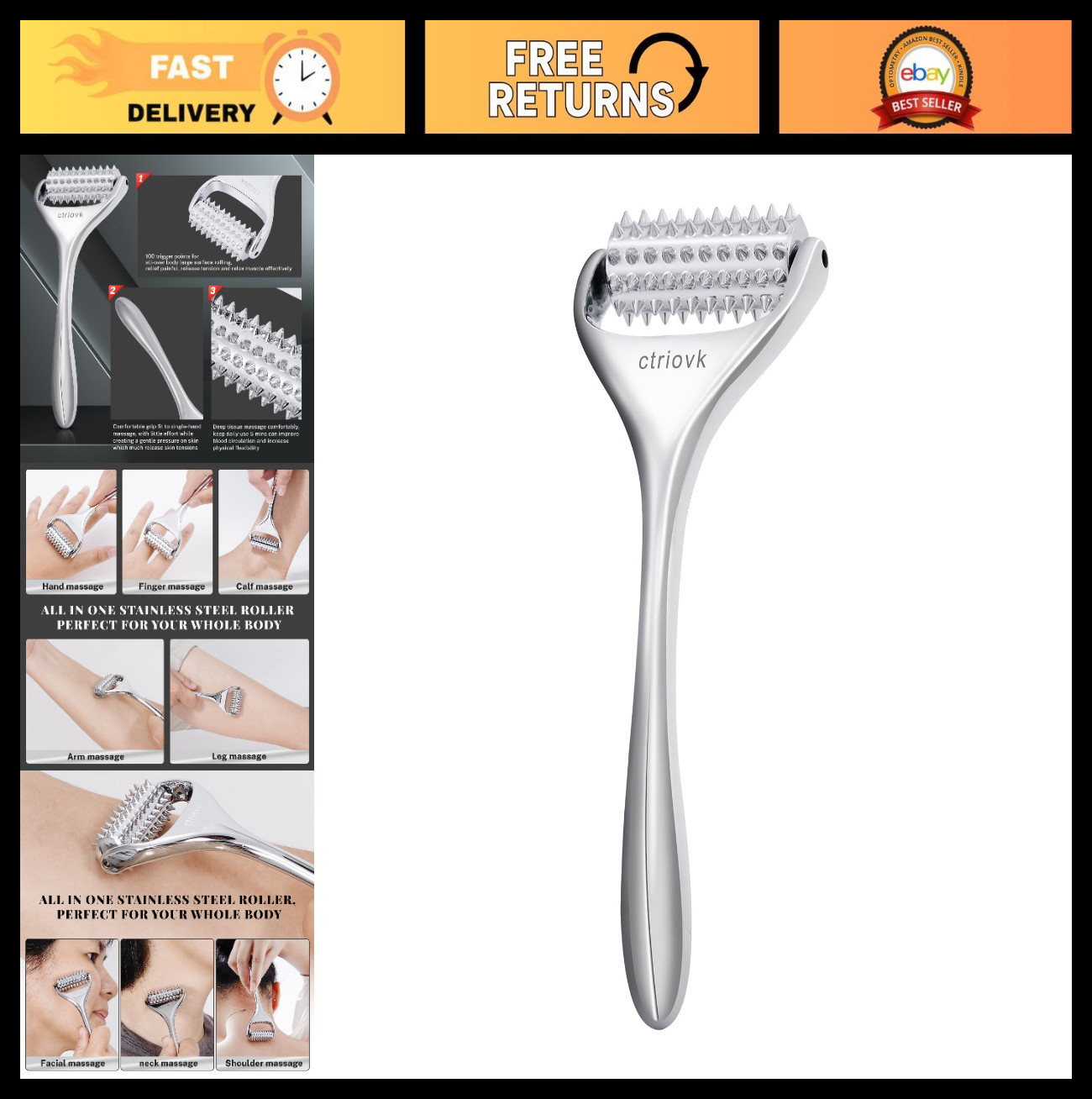 Acupuncture Massage Roller with Spiky Acupressure Tool for Muscle Relief, Face &