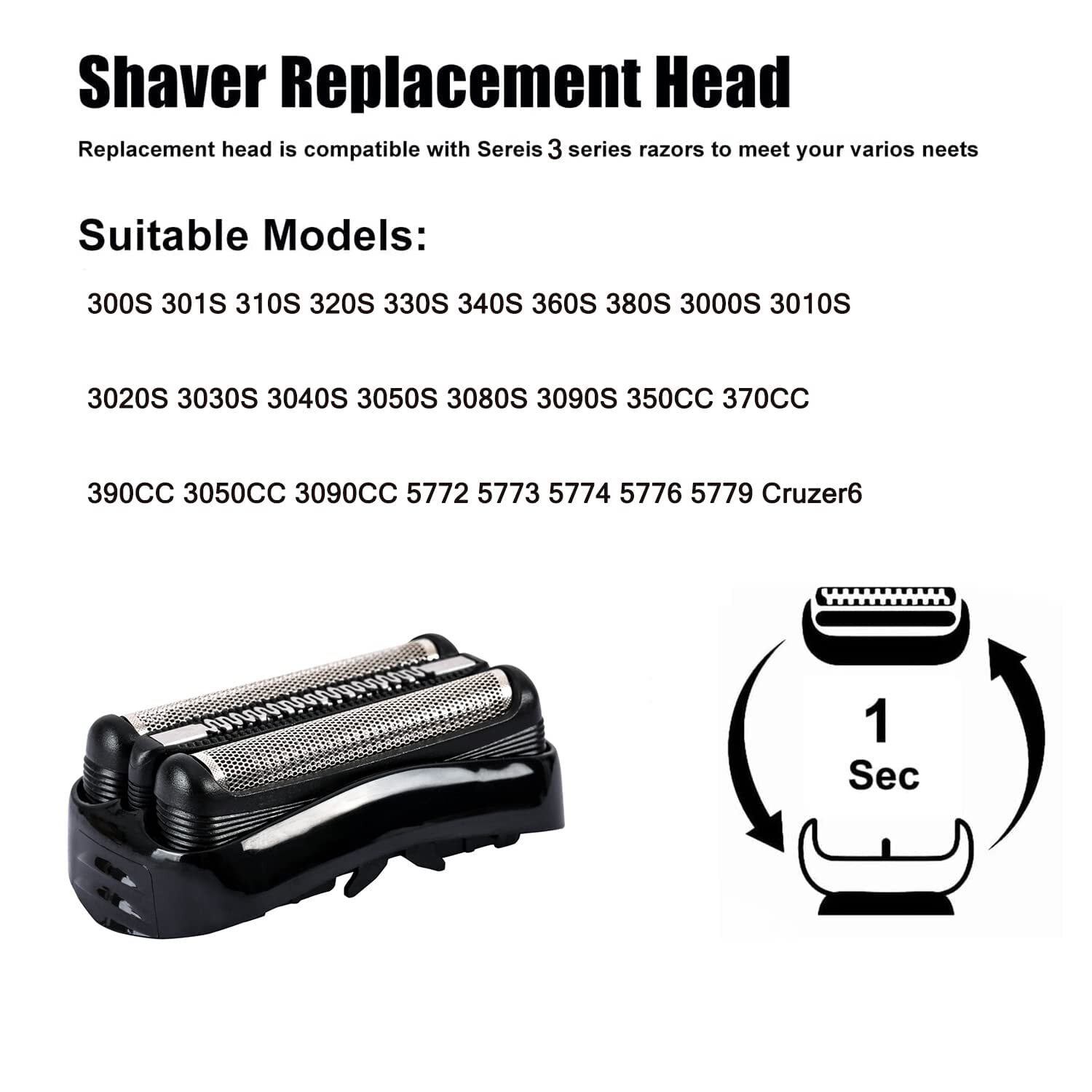 21B Shaver Foil Razor Head Cutter Replacement for Braun Series3,3010s,3040s,5409