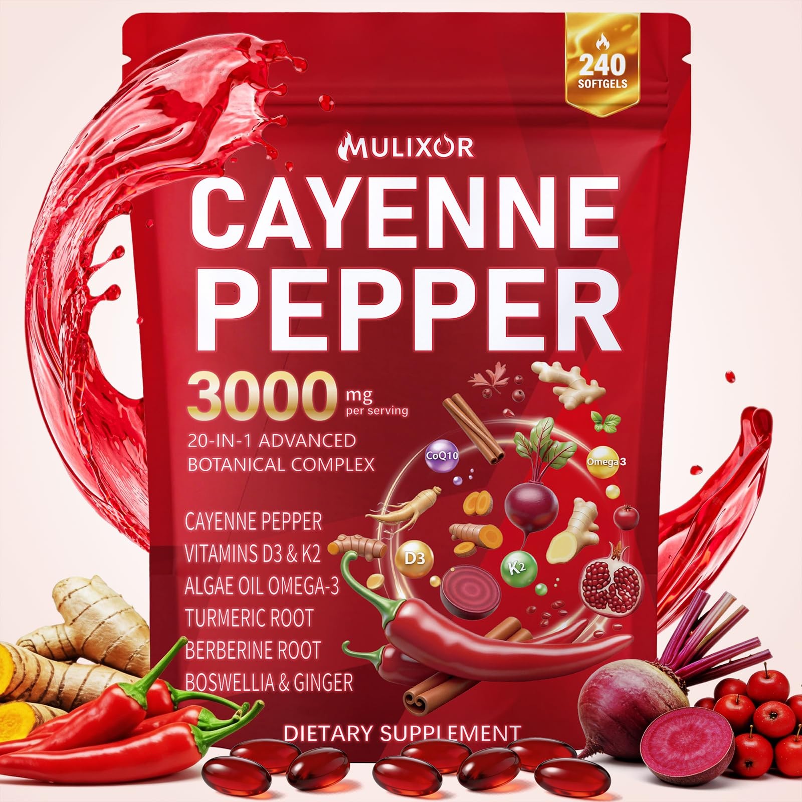 Cayenne Pepper Softgels, 20-in-1 240 Count (Pack of 1)