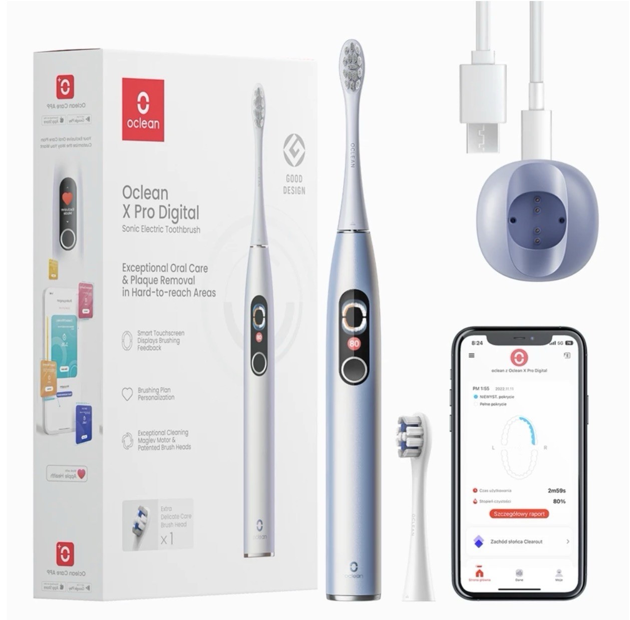 Oclean X Pro Digital Sonic Electric Toothbrush Silver Smart Touchscreen App