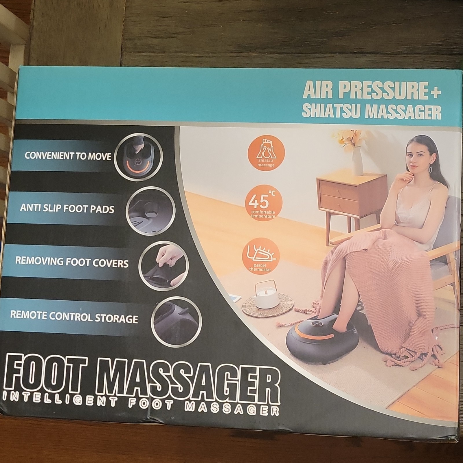 Shiatsu Air Compression Heated Foot Massager w/ Remote Control, Black