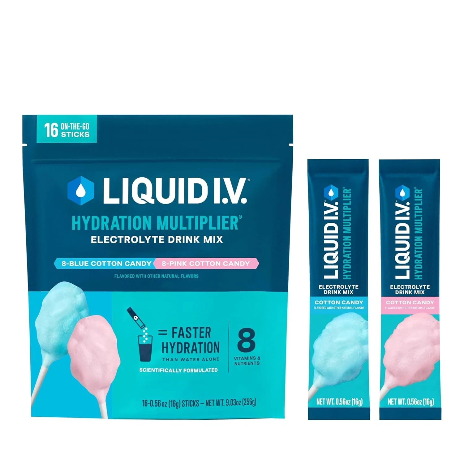 Liquid I.V. Hydration Multiplier Electrolyte Drink Mix, Cotton Candy, 16 Serving