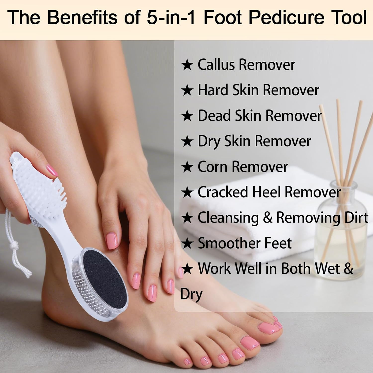 Foot Scrubber Brush with Pumice Stone for Feet 5-In-1, 2Pcs Foot File Callus Rem